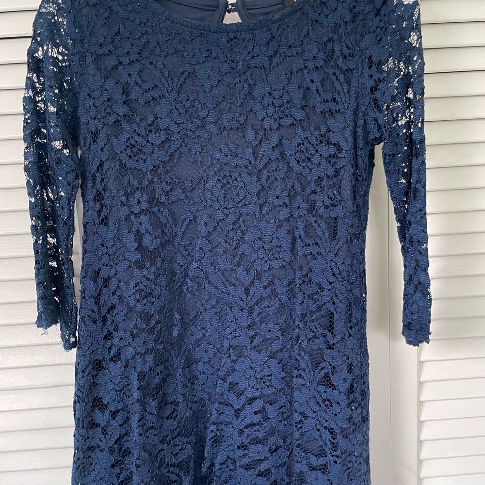 Girls navy stretch lace dress